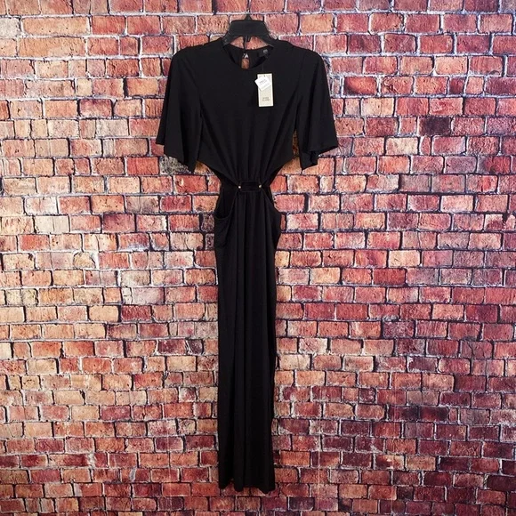 green emerald velvet dress River Island Black Jaquard Long Sleeved Dress main image 1